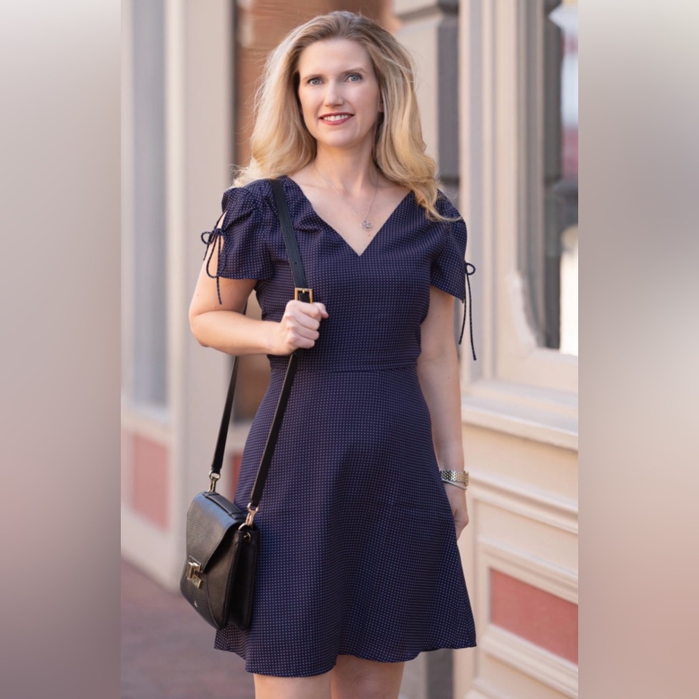 J. Crew Navy Dress with White Micro Dot Print